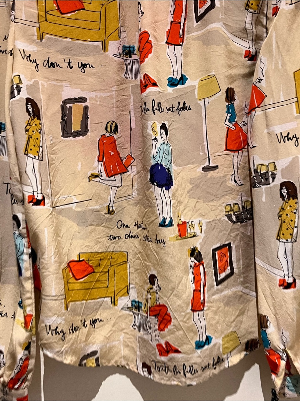 Kate Spade 100% Silk "Martini" Graphic Print Blouse 2 - Picture 7 of 10